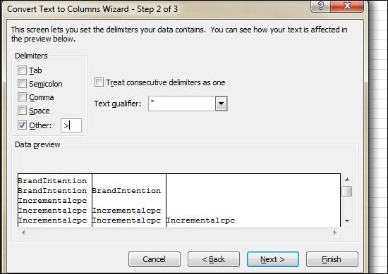 Text to Columns function