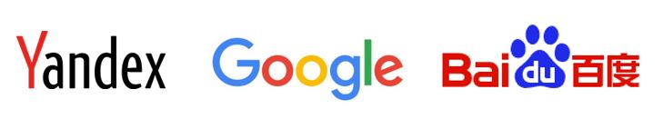 Major global search engines - Yandex, Google, Baidu