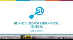 A screenshot of the title card for a webinar hosted by digital marketing agency Search Laboratory called 'Technical SEO for International Markets'.