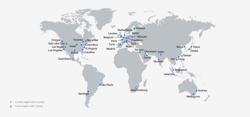Google Cloud Regions and Networks as of July 2023.
