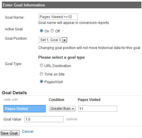 Goals in Google Analytics (Screenshot)