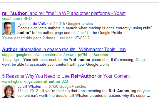 Rel=Author Google Results