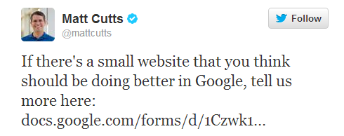Matt Cutts tweet
