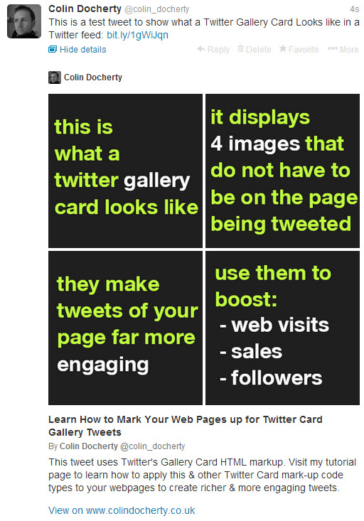 What the Gallery card looks like in a Twitter timeline.