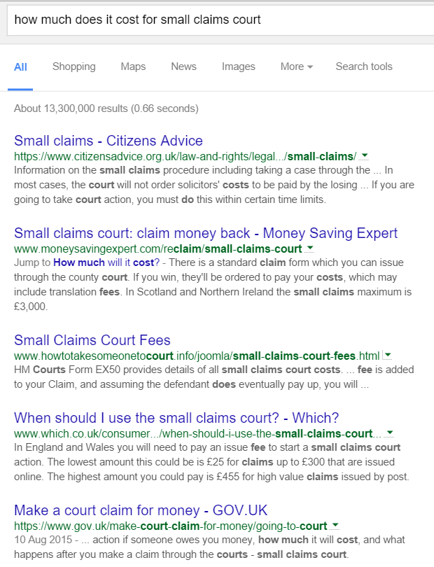 Query Small claims court 