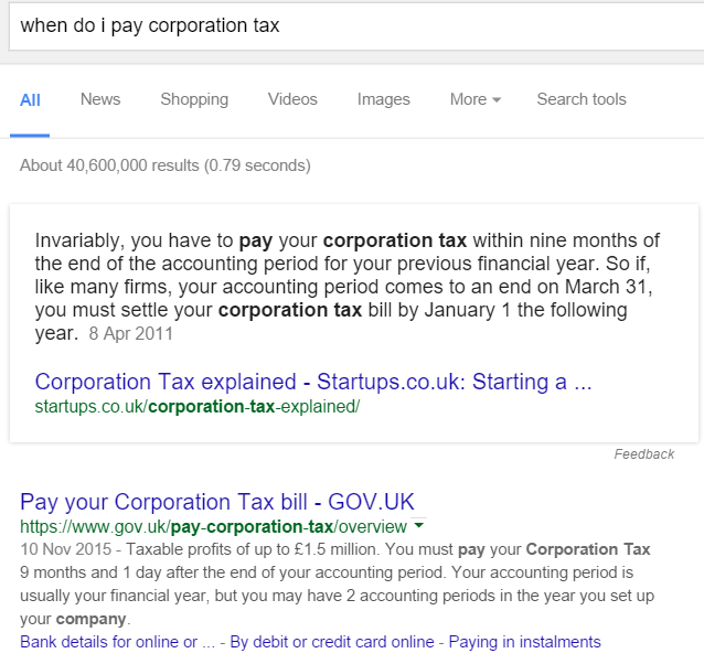 Query Corporation Tax