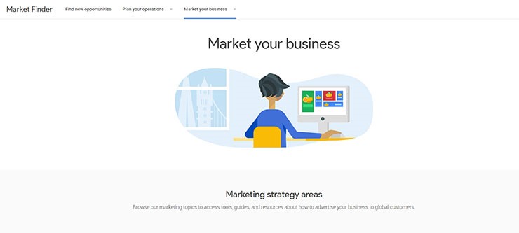A screenshot of the section on Google Market Finder which explains how to market your business.
