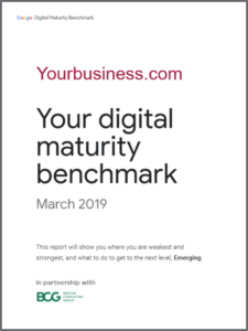 A screenshot of the Your digital maturity benchmark report from Yourbusiness.com.