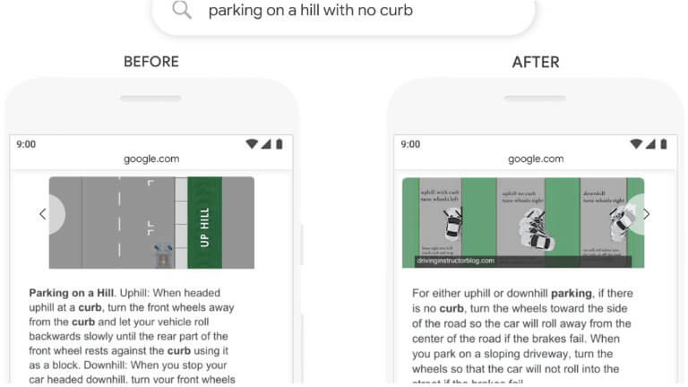 Parking on hill with no curb Bert before and after Google Search