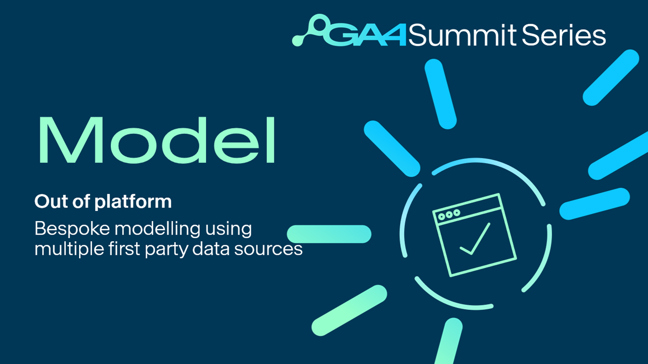 The title slide from the GA4 Summit Series video about Out of platform models by Search Laboratory digital marketing agency.