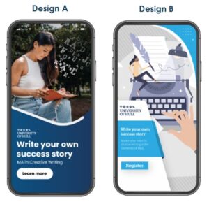 An example of creative led ad testing for the University of Hull by Search Laboratory digital marketing agency.