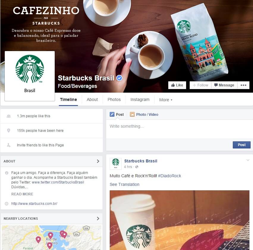 Starbucks Brasil Facebook page